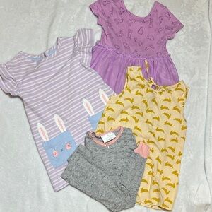 EUC girls 4pc Easter bunny bundle-3 dresses & pair of pajamas 3t